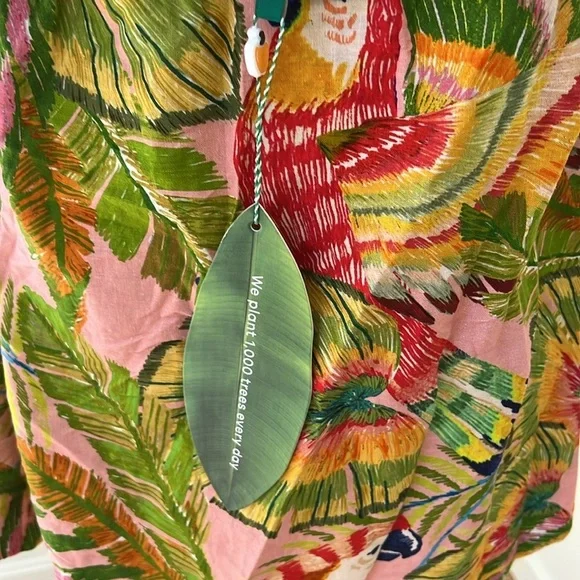 New! Farm rio medium mackaw leaves one shoulder mini dress with pockets.